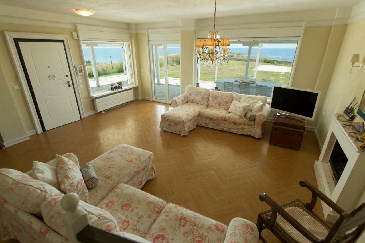 Magnificent Seascape Villa On A Secluded Beach ネア・ムダニア エクステリア 写真